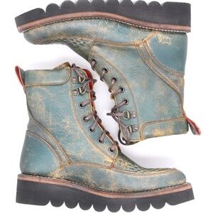 BED STU Boots ELISHA II Leather Green Dark Teal Lux Platform Size 8